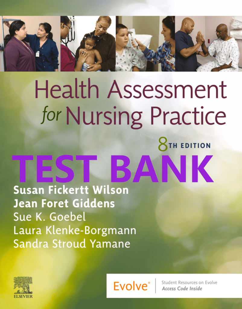Product graphic for the Health Assessment for Nursing Practice 8th Edition test bank by Wilson and Giddens